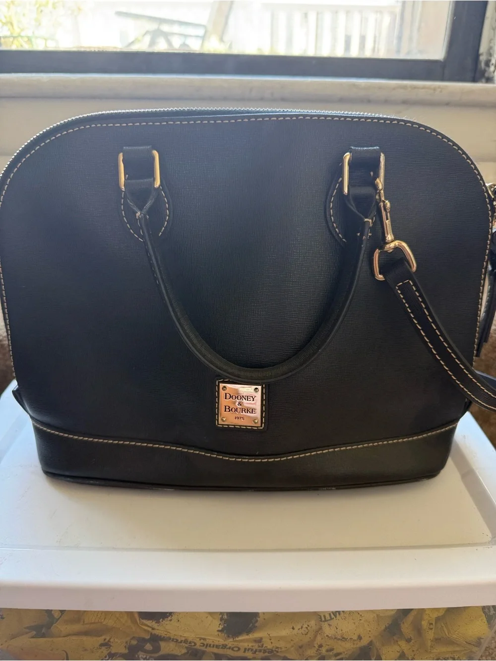 Dooney & Bourke Black Dome Satchel with Gold Hardware